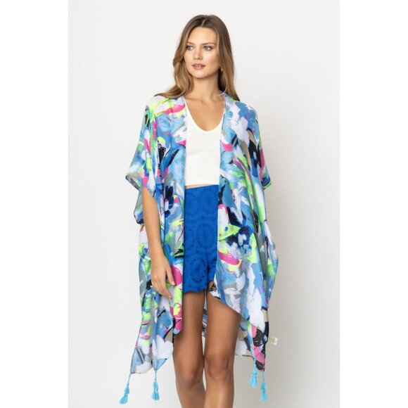 DIONA J ABSTRACT PRINT KIMONO ONE SIZE COLOR MUSTARD - Picture 2 of 3